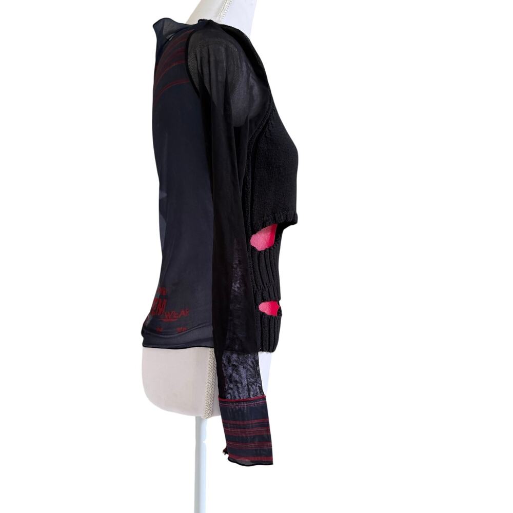 Vintage Cop.Copine Mesh Knit Cutout Top Made in France Black Red Size 1 XS S - Picture 5 of 9